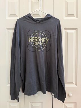 HERSHEY BEARS Gray Graphic Hooded Long Sleeve Tee - Size XL